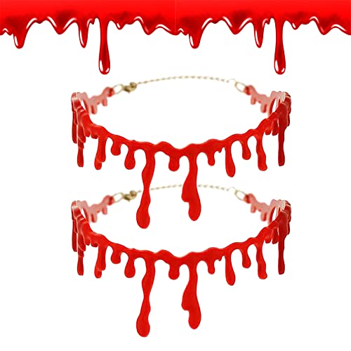 Halloween Blut Halskette, Vampir Blut Tropfen Choker, Unheimlich Blut Halskette, 2 Stück Rot Blutige Kette Horror für Halloween Kostüm Blutig Narbe Halsketten, Karneval, Party, Cosplay,Scherzgeschenke