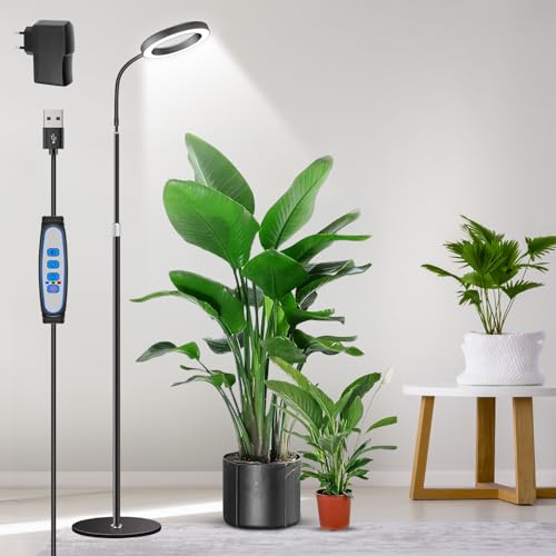 Aumtrly Pflanzenlampe LED Vollspektrum, 170cm Höhenverstellbar Grow Lampe Stehend, Schwarz LED Pflanzenlicht mit 6/12/16H Timer, 5 Helligkeitsstufen, 3 Farbmodi Wachstumslampe für Hohe Pflanzen