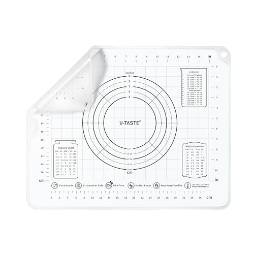 U-Taste Flüssigsilikon-Backmatte: 40x50 cm Extra Große BPA-freie Gebäckmatte Antihaftbeschichtetes Teig-Rollmatte kneten mit klaren Maßen für die Herstellung von Keksen Pizza Fondant (Transparent)