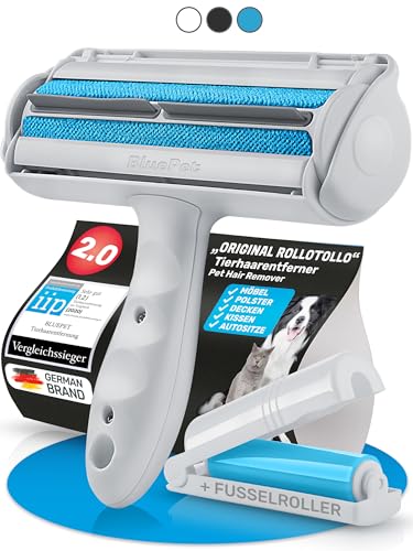 BluePet Tierhaarentferner + Mini Fusselrolle – Wiederverwendbarer Fusselentferner für Tierhaare, Hundehaare & Katzenhaare | Ideal für Kleidung, Polster & Teppiche, Abwaschbarer Katzenhaarentferner
