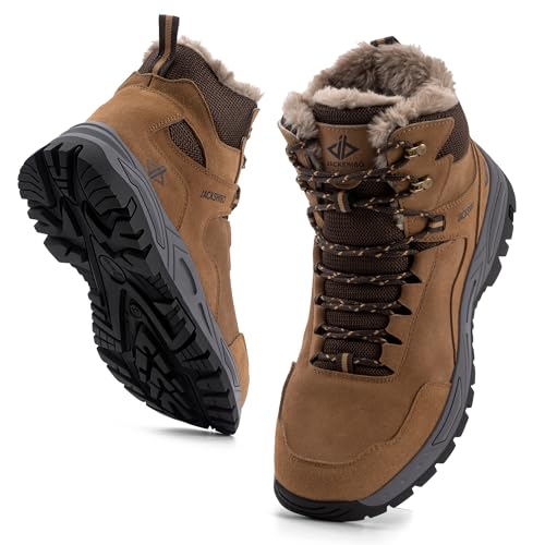 JACKSHIBO Winterschuhe Herren Winterstiefel damen mit Warm Gefüttert Wasserdicht Schneeschuhe Rutschfest Wanderschuhe Trekkingschuhe Winter Outdoor Schneestiefel Winterboot Braun 43-EU