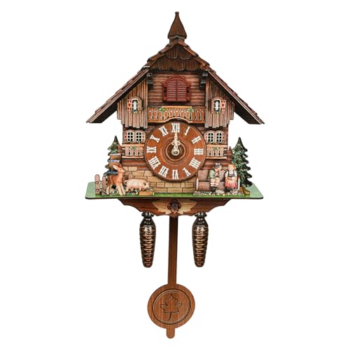 Chensyo Kuckucksuhr mit Pendel, Wanduhr, geeignet für Schlafzimmer, Wohnzimmer, Büro, Hotel - Modern, Mehrfarbig (Braun und weitere Farben), 25 x 10 x 50 cm