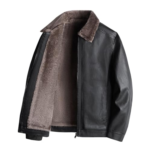 Winterjacke Herren Winter Herren Pu Warme Mittlere Ältere Business Lederjacke (Black, L)