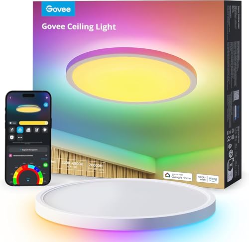 Govee Deckenleuchte RGBIC Smart, 24W Ø30cm Led Deckenleuchte dimmbar, Deckenlampe Led mit 16 Millionen DIY Farben, Kompatibel mit Alexa & Google Assistant, für Schlafzimmer Wohnzimmer
