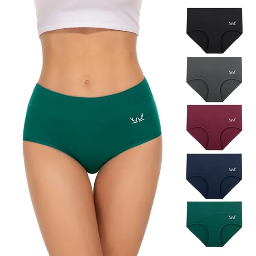 TANSTC Unterhosen Damen Unterwäsche Weich Baumwolle, 5er Pack Unterwäsche Frauen, Stretch Hohe Taille Panties Damen, Atmungsaktive Sexy Slip Damen, Hipster Damen Tochter Als Geschenk Erhältlich, XL