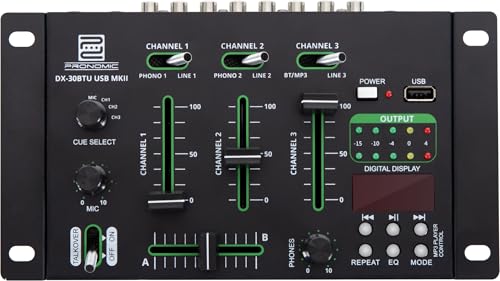 Pronomic DX-30BTU USB MKII DJ-Mixer - Bluetooth - 3 Kanäle - Cue-Funktion - USB/MP3/Bluetooth-Player - inkl. Netzteil