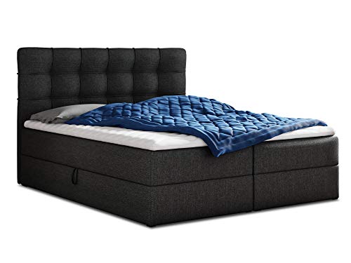 Sofnet Boxspringbett Best mit 2 Bettkästen, Doppelbett mit Bonell-Matratze und Topper, Polsterbett, Bett, Bettgestell, Stilvoll, Schlafzimmer (Schwarz (Inari 100), 140 x 200 cm)
