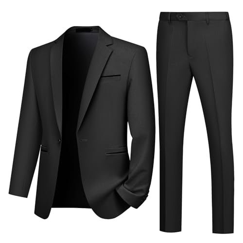 Autsel Anzug Herren Slim Fit Anzüge 2 Teilig Business Herrenanzug Hochzeit Sakko Hose Schwarz XL