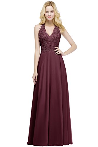 Misshow Cocktailkleid, lang, schick, für Hochzeit, mit Trägern, elegantes Damenkleid, bordeaux, 40