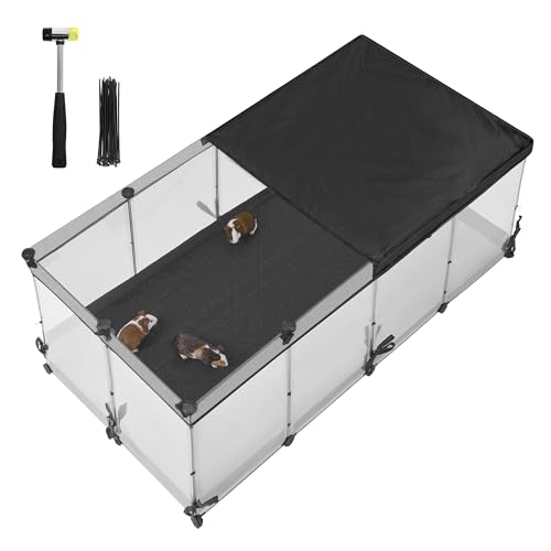 SONGMICS Kleintiergehege, halbtransparente Platten, atmungsaktiv, wasserresistentes Gewebe unten, Kaninchenstall innen, Meerschweinchen Käfig, Frettchen, 144 x 74 x 57 cm, wolkenweiß LPC016W01