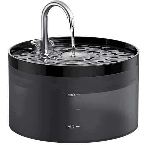 Katzenbrunnen Trinkbrunnen für Katze: 2L Katzenbrunnen für Katzen - Katzen Trinkbrunnen Super Silent - Eingebautes LED Licht - Aktivkohlefilter - Durchsichtiger Wassertank - Schwarz