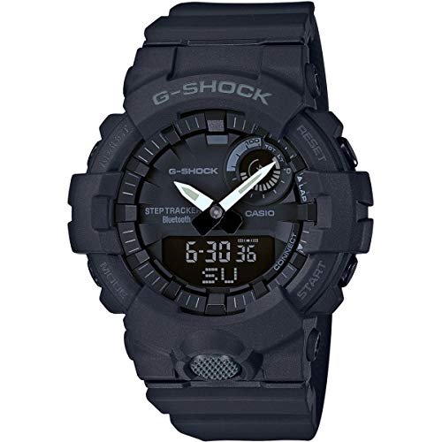 Casio Herren Quartz Armbanduhr, 54.00mm GehäusegröÃŸe mit schwarz analog/digital Zifferblatt und schwarz Rubber Strap Armband GBA-800-1AER