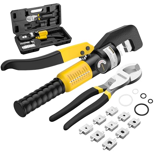 AMTOVL 8T Hydraulische Crimpzange Hydraulisch Presszange Hydraulische Kabelschuh Crimpzange 12AWG bis 2/0 mit 9 Stück Crimpformen Einsätzen 4-70 mm² zum Crimpen Schneiden