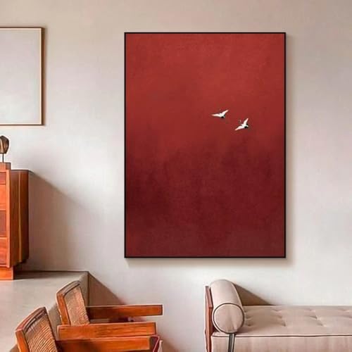 AEFOUU Surrealistisches Gemälde mit purpurrotem Himmel, reines rotes Wanddekor, abstraktes Kunstgemälde, minimalistisches purpurrotes Wandkunstdekor für Schlafzimmer, 70 x 90 cm (28 x 35 Zoll)