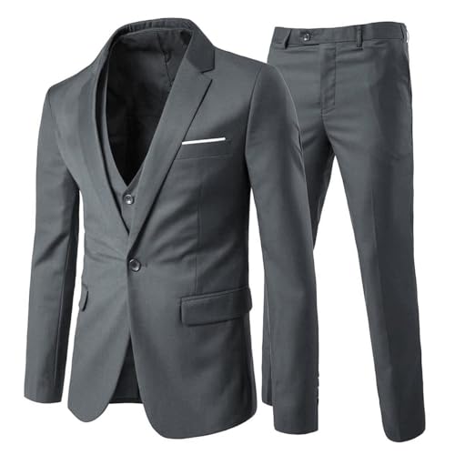 Anzug Herren Slim Fit 3 Teilig Anzüge Herrenanzug Sakko für Hochzeit Business Grau XL