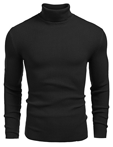 COOFANDY Herren Rollragen Pullover Langarmshirt Feinstrick Sweater Freizeit Slim fit Basic Männer Pullover Schwarz XL