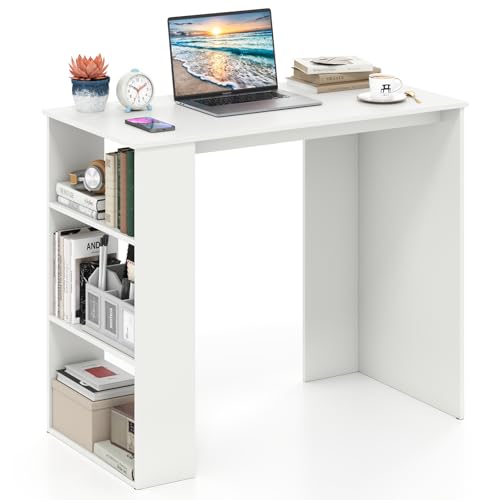 FANTASK Schreibtisch mit Bücherregal, PC-Tisch für kleine Räume, moderner Bürotisch, Kleiner Computertisch, Schlafzimmer, Arbeitszimmer und Büro, 90 x 45 x 75 cm, Weiß