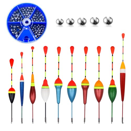 WestCH Posen Angeln Set 10 Stück Schwimmer, Forelle Posenset als Angelzubehör, 100 Stück Fishing Lead 5 Größen Angelblei Schrotblei für Verschiedene Fischgrößen in Seen oder Teichen