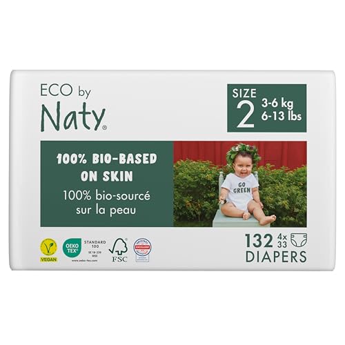 Eco by Naty Baby Öko Windeln - umweltfreundliche Premium-Bio Windeln aus pflanzenbasierten Materialien, ideal für empfindliche Babyhaut (Größe 2 - 132 Stück) - MONATSBOX