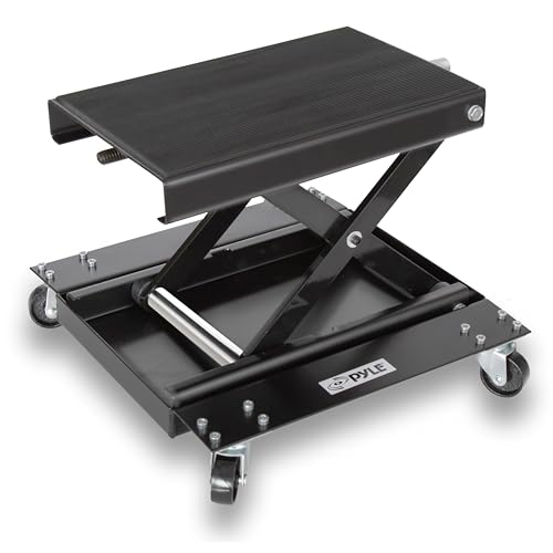 Pyle Motorrad Hebebühne, Motorrad Ständer bis 500Kg Belastbar, Motorradheber Höhenverstellbar 76-406mm, Scherenheber mit Dolly, Hubtisch für Reparatur von Fahrräder, Reifen-& Motorstütze