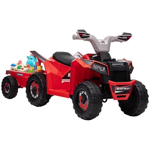 HOMCOM Kinder Quad Elektro 6V Kinderquad mit Vorwärts-, Rückwärtsfunktion, Anhänger 2,5 km/h Elektro-Quad für Kinder 1,5-3 Jahre Rot