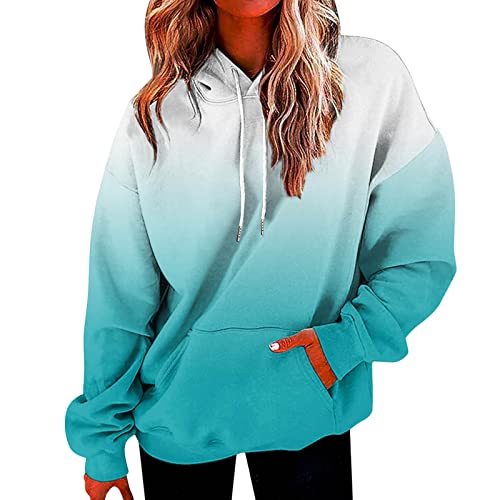 Hoodie Damen Oversize Causal Langarm Pullover Sport Hoodies für Damen Bekleidung Winter Warme Kapuzenpullover Sweatjacke Sweatshirt mit Kapuze Kapuzenpulli mit Taschen Farbverlauf Kapuzenpullover