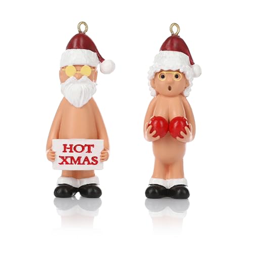 Nordstern Nackter Weihnachtsmann 2er Set - Lustige Weihnachtsdeko, Weihnachtsbaum, Christbaumschmuck Anhänger - Baumschmuck Nikolaus Figuren 5,5 cm