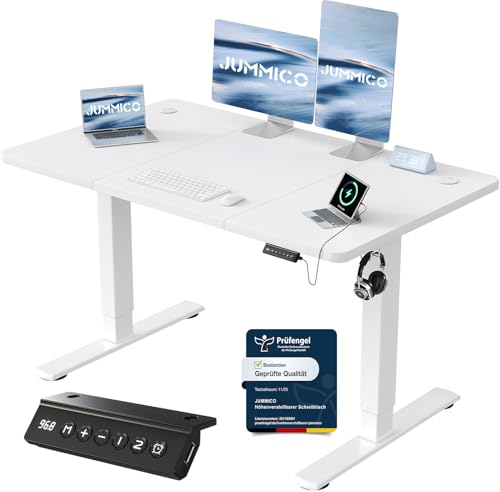JUMMICO Höhenverstellbarer Schreibtisch mit USB-Ladeanschluss 120 x 60 cm, Schreibtisch Höhenverstellbar Elektrisch, Steh-Sitz Tisch Stehpult Verstellbarer Computertisch,Standing Desk,Weiß