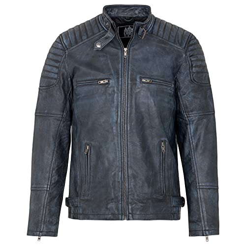 URBAN 5884 Herren Lederjacke RALF, Lederjacke herren echtleder im Bikerstil, Weich und Strapazierfähig, Denim, 2XL