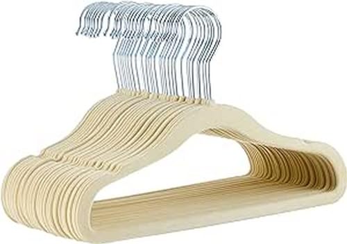 Amazon Basics Kinder-Kleiderbügel aus Samt, rutschfeste Kleiderbügel für Babys und Kleinkinder, 29 cm, 30er-Pack, Beige