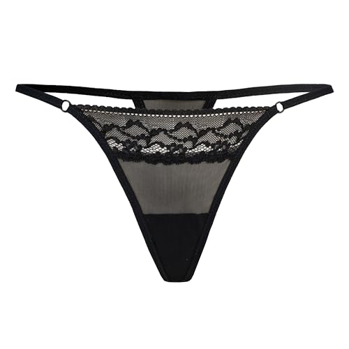 Teyli Tanga Damen Tanga String aus Spitze mit Streifen - String Tanga Damen String Damen - String Tanga Damen Dessous - Strings Damen Schwarz XXL