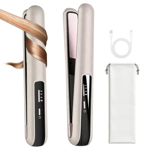 Glätteisen - 2 in 1 Glätteisen Locken und Glätten | Hair Straightener Kabellos | Ceramic Straight Klein für alle Haartypen | Gute Handhabung, Starker Akku, Frizz Reduzieren, Schnell Heiß（160-200℃）