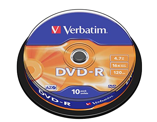 Verbatim DVD-R 16x Matt Silver 4.7GB, 10er Pack Spindel, DVD Rohlinge beschreibbar, 16-fache Brenngeschwindigkeit & Hardcoat Scratch Guard, DVD-R Rohlinge, DVD leer, Rohlinge DVD