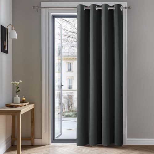 Deconovo Vorhänge Blickdicht Verdunklungsvorhang H214 x B132 cm Gardine mit Ösen Raumteiler Vorhang Wohnzimmer Thermogardine Wärmeisolierung Dunkelgrau, 1 Stück