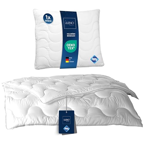 LILENO HOME Bettdecke 135x200 Set mit Kissen - Ganzjahre Bettdecke 135x200 mit Kopfkissen 80x80 cm als Set - Decke und Kissen mit antibakterieller Ausrüstung u. Kochfest bis 95° C