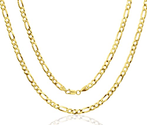 AKA Gioielli® - Herren Damen Kette 18 Karat Gold Vergoldet 925 Sterling Silber - Figarokette 5mm - 50 cm lang