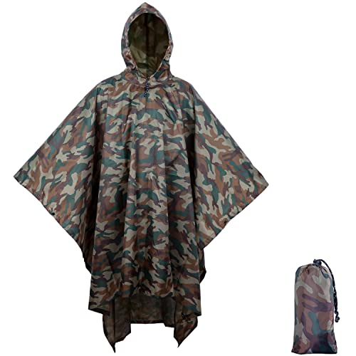 BALIGO 3-in-1 Mehrzweck Regenponcho Wasserdicht, Leicht & Schnell Trocknend, Poncho Herren & Damen, Camouflage Regenjacke, Tarnzelt, Tarnanzug, Regencape mit Kapuze für Wandern Camping Jagd