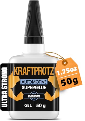 KFZ & Motorrad Sekundenkleber Gel – 50 g Automobilkleber extra stark, hitzebeständig & wasserfest – transparent & stoßfest – Anti-Austrocknungs-Spitze – KRAFTPROTZ GFK-, ABS-, Kunststoff-Kleber