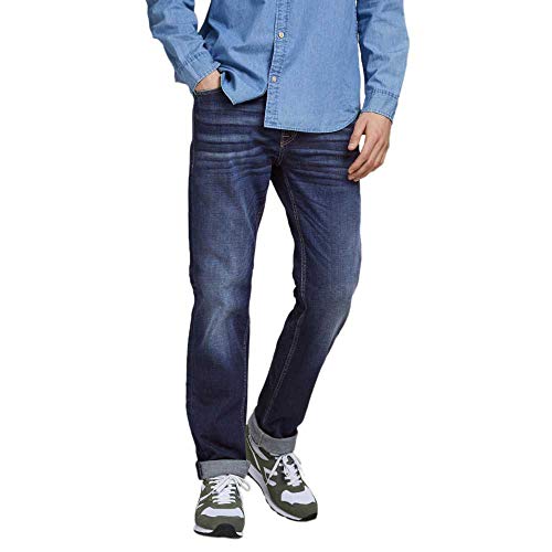 JACK & JONES Jeans Regular Fit Denim Stone Washed Mid Waist mit Heller Naht JJICLARK JJORIGINAL, Farben:Blau,Größe Jeans:W36 L32,Z - Länge L30/32/34/36/38:L32