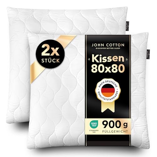 John Cotton Kopfkissen 80x80 cm – 2er Set Hotel-Luxus-Stepp-Kissen für Nackenschmerzen, Verstellbares Kissen mit Reißverschluss - 900g Füllung, Schlafkissen für Allergiker, Oeko-TEX (80 x 80)
