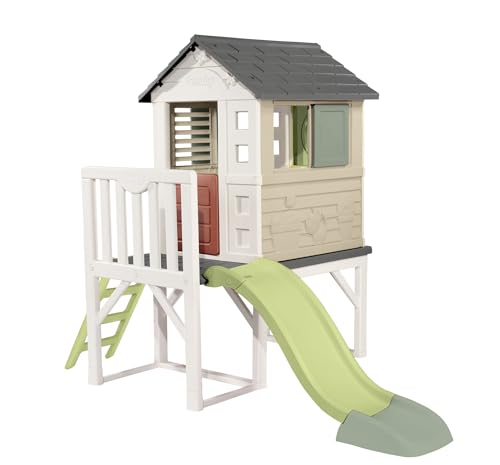 Smoby Life - Stelzenhaus (150x160x197x243 cm) mit mind. 60% Recycling Anteil - Spielhaus mit Rutsche, XL Spiel-Villa auf Stelzen, mit Fenstern, Tür, Veranda, Leiter, für Jungen und Mädchen ab 2 Jahren