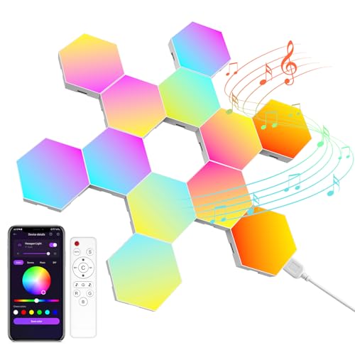 Kangtaixin Hexagon LED Gaming Wandleuchte 12pcs RGB Hexagon Panels – Playstation Lampe mit Musik Sync & App-Steuerung, Zimmer Deko, Deko Wohnzimmer & Deko Schlafzimmer, Wandbeleuchtung für Gamer Room