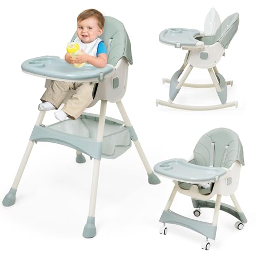 hochstuhl baby 3in1 Kinderhochstuhl mit Tisch und Rollen Hochstuhl Verstellbar Klappbar Babystuhl Kombihochstuhl mitwachsend esszimmerstuhl ab 6 Monate Kinder kleinkinder