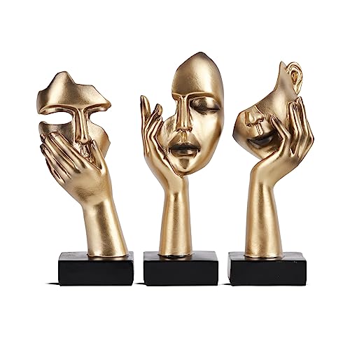oliruim 3 Stück Denker-Statue, goldene Schwarze abstrakte Kunstskulptur, Moderne Heimdekoration, Schreibtisch-Dekoration, Weihnachten, Neujahrsgeschenk (3 Stück, Gold)