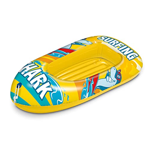 Mondo Toys – Surfing Shark Boat – Schlauchboot mit aufblasbarer Basis, für Kinder, Größe 112 cm, hitzebeständiges PVC, 16922