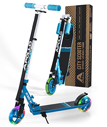 Apollo Skyracer City Roller mit LED Leuchträdern | Roller Kinder 6 Jahre | City Scooter mit Federung | Tretroller für Kinder und Teens | klappbar und höhenverstellbar