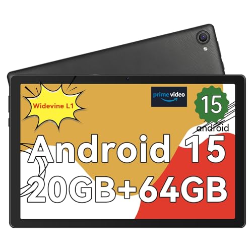 Whitedeer Android Tablet 10 Zoll - Android 15 Octa Core Gaming Tablet mit 20GB+64GB+1TB TF, Tablet PC mit OTG-Übertragung und Wi-Fi 6G, Widevine L1,5000mAh - Schwarz