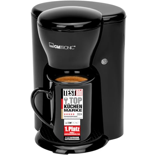 Clatronic® 1-Tassen-Kaffeeautomat | Kaffeemaschine perfekt für Singles | Filterkaffeemaschine inkl. Keramiktasse | kleine Kaffeefiltermaschine ideal für unterwegs | KA 3356