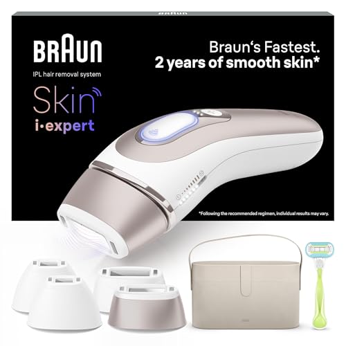 Braun Smart IPL 7 Skin i·expert – IPL Haarentfernungsgerät, Dauerhafte und Schmerzfreie Haarentfernung für Zuhause – inkl. Gratis App, Etui, Venus Rasierer, 4 smarte Aufsätze – PL7387, Weiß/Rosegold