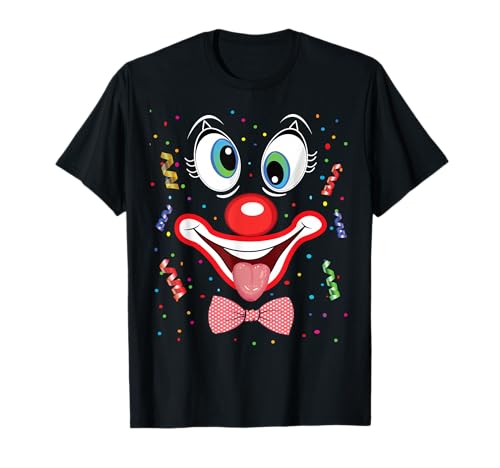 Karneval Faschingskostüm Clown Kostüm Gesicht Lustige Clown konfetti T-Shirt Damen Party Schwarz Small EU 41 S EU Karnevalskostüm Fasching Kostüm Clown T-Shirt Damen Party